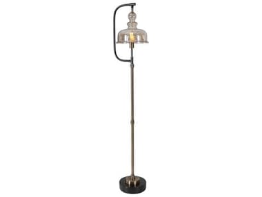 Uttermost Elieser Antique Brushed Brass / Rusted Aged Black Glass Floor Lamp UT281931