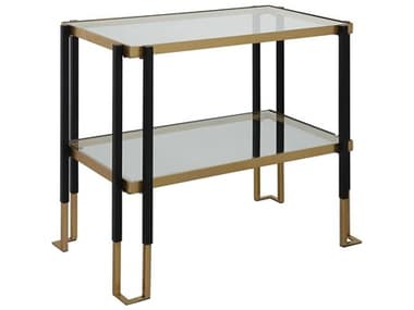 Uttermost Kentmore 27" Rectangular Glass Matte Black Brushed Gold End Table UT25138