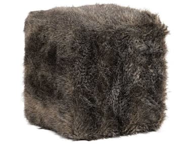 Uttermost Jayna Fur 16" Charcoal Brown Fabric Upholstered Ottoman UT23474