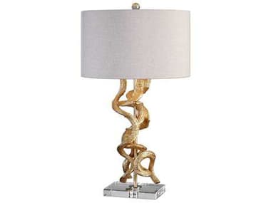 Uttermost Twisted Vines Gold Leaf Round Hardback Drum Clear Table Lamp UT271131