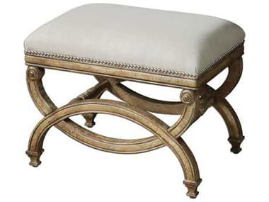 Uttermost Karline 23" Antiqued Almond White Fabric Upholstered Accent Bench UT23052
