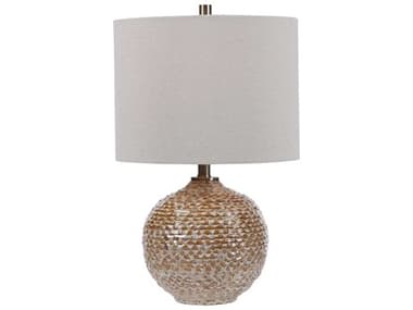 Uttermost Lagos Rust Brown Aged Taupe Round Drum Hardback Shade Table Lamp UT283431