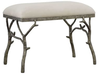Uttermost Lismore 24" Off White Antique Silver Fabric Upholstered Accent Bench UT23544