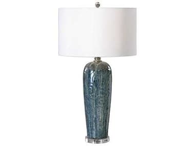 Uttermost Maira Heathered Blue Round Hardback Drum Crystal Table Lamp UT271301