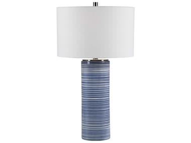 Uttermost Montauk Trendy White Indigo Round Drum Hardback Blue Buffet Lamp UT28284