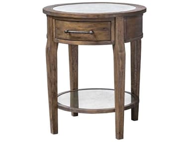 Uttermost Raelynn 24" Round Mirror Weathered Pecan Gray Wash End Table UT25418