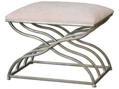 Uttermost Shea 24" Satin Nickel Light Champagne Wash Beige Fabric Upholstered Accent Bench UT23091