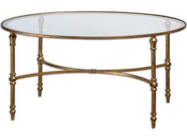 Uttermost Vitya 40&quot; Oval Glass Antique Gold Leaf Coffee Table UT24338