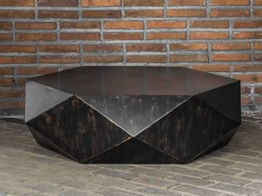 Uttermost Volker 49&quot; Hexagon Wood Worn Black Coffee Table UT25832