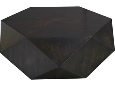 Uttermost Volker 40" Hexagon Wood Worn Black Honey Coffee Table UT25491