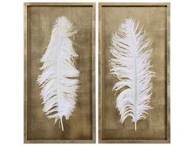 Uttermost White Feathers & Gold Leaf Shadow Box (Set of Two) UT04057