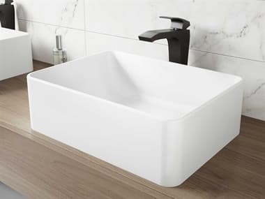 Vigo Amaryllis Matte White 20'' Rectangular Vessel Bathroom Sink with Matte Black 1-Lever Blackstonian Faucet and Drain VIVGT1025
