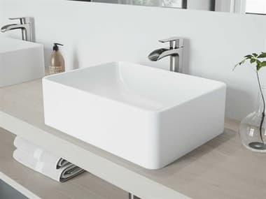 Vigo Amaryllis Matte White 20'' Rectangular Vessel Bathroom Sink with Brushed Nickel 1-Lever Niko Faucet and Drain VIVGT1088BN