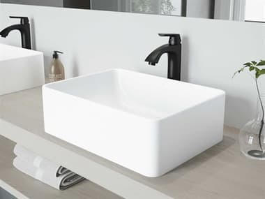 Vigo Amaryllis Matte White 20'' Rectangular Vessel Bathroom Sink with Matte Black 1-Lever Linus Faucet and Drain VIVGT1147