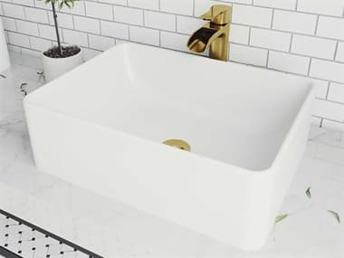 Vigo Amaryllis Matte White 20'' Rectangular Vessel Bathroom Sink with Matte Brushed Gold Single-Lever Niko Faucet and Pop-Up Drain VIVGT1468