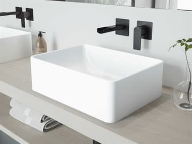 Vigo Amaryllis Matte White 20'' Rectangular Vessel Bathroom Sink with Matte Black 2-Handle Atticus Wall-Mount Faucet and Drain VIVGT983