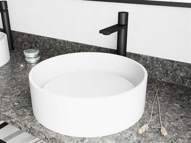 Vigo Anvil Matte White 16'' Wide Round Vessel Bathroom Sink with Matte Black Gotham Faucet VIVGT2010
