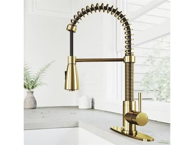 Vigo Brant Matte Brushed Gold 1-Handle Pull-Down Spray Kitchen Faucet with Deck Plate VIVG02003MGK1