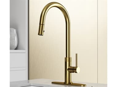 Vigo Bristol Mate Brushed Gold Pull-Down Kitchen Faucet with Deck Plate VIVG02033MGK1