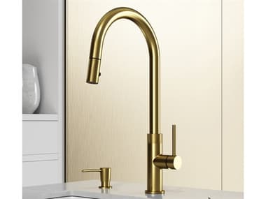 Vigo Bristol Matte Brushed Gold Pull-Down Kitchen Faucet with Soap Dispenser VIVG02033MGK2