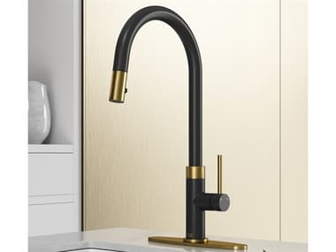 Vigo Bristol Matte Brushed Gold / Matte Black Pull-Down Kitchen Faucet with Deck Plate VIVG02033MGMBK1