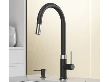 Vigo Bristol Stainless Steel / Matte Black Pull-Down Kitchen Faucet with Soap Dispenser VIVG02033STMBK2