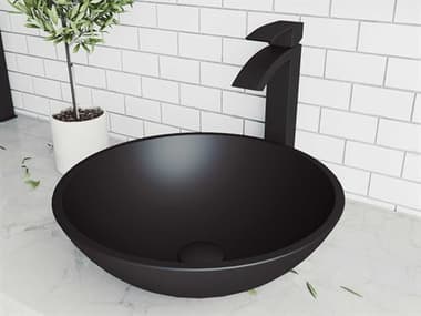 Vigo Cavalli Matte Shell 15'' Round Vessel Bathroom Sink with Matte Black 1-Handle Duris Faucet and Pop-Up Drain VIVGT1435