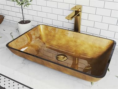 Vigo Copper 22'' Rectangular Vessel Bathroom Sink with Matte Brushed Gold 1-Lever Norfolk Faucet and Pop-Up Drain VIVGT1477