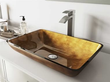 Vigo Copper 22'' Rectangular Vessel Bathroom Sink with Brushed Nickel 1-Lever Duris Faucet and Drain VIVGT513