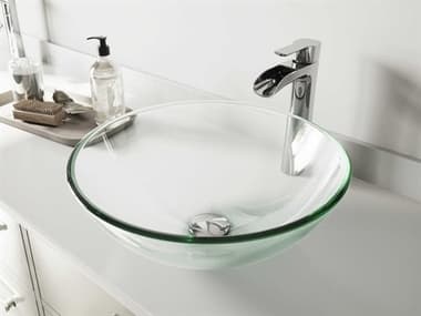Vigo Crystalline Iridescent 17'' Wide Round Vessel Bathroom Sink with Chrome 1-Lever Niko Faucet and Drain VIVGT1075