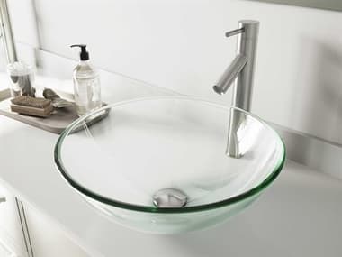Vigo Crystalline Iridescent 17'' Wide Round Vessel Bathroom Sink with Brushed Nickel 1-Lever Dior Faucet and Drain VIVGT889