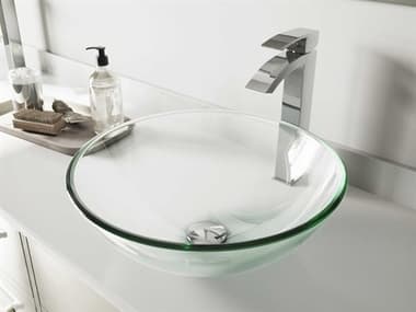 Vigo Crystalline Iridescent 17'' Wide Round Vessel Bathroom Sink with Chrome 1-Lever Duris Faucet and Drain VIVGT890