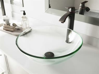 Vigo Crystalline Iridescent 17'' Wide Round Vessel Bathroom Sink with Antique Rubbed Bronze 1-Lever Linus Faucet and Drain VIVGT894