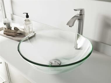 Vigo Crystalline Iridescent 17'' Wide Round Vessel Bathroom Sink with Brushed Nickel 1-Lever Linus Faucet and Drain VIVGT895