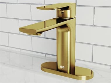 Vigo Davidson Matte Brushed Gold 1-Handle Vessel Bathroom Faucet with Deck Plate VIVG01043MGK1