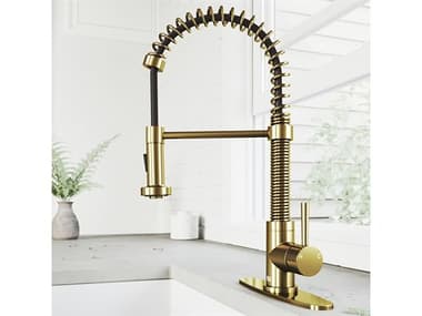 Vigo Edison Matte Brushed Gold 1-Handle Pull-Down Spray Kitchen Faucet with Deck Plate VIVG02001MGK1