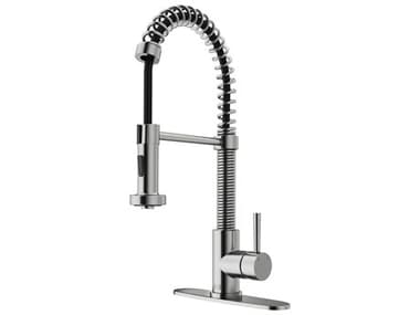 Vigo Edison Stainless Steel 1-Handle Deck Mount Pull-Down Kitchen Faucet with Deck Plate VIVG02001STK1