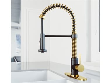 Vigo Edison Matte Gold / Matte Black 1-Handle Deck Mount Pull-Down Kitchen Faucet with Deck Plate VIVG02001MGMBK1