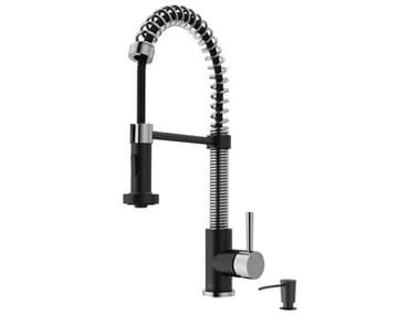 Vigo Edison Stainless Steel / Matte Black 1-Handle Deck Mount Pull-Down Kitchen Faucet with Soap Dispenser VIVG02001STMBK2