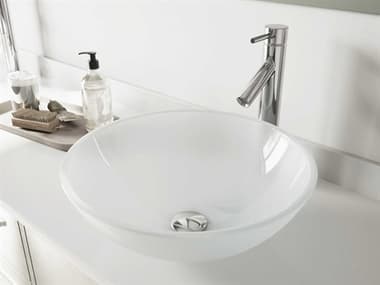 Vigo White Frost 17'' Wide Round Vessel Bathroom Sink with Chrome 1- Lever Dior Faucet and Drain VIVGT263