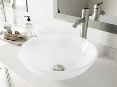 Vigo White Frost 17'' Wide Round Vessel Bathroom Sink with Brushed Nickel 1-Lever Seville Faucet and Drain VIVGT270