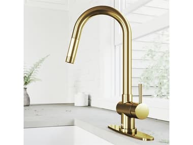 Vigo Gramercy Matte Brushed Gold 1-Handle Pull-Down Spray Kitchen Faucet with Deck Plate VIVG02008MGK1