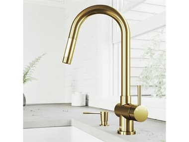 Vigo Gramercy Matte Brushed Gold 1-Handle Pull-Down Spray Kitchen Faucet with Soap Dispenser VIVG02008MGK2