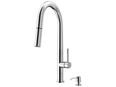 Vigo Greenwich Chrome 1-Handle Deck Mount Pull-Down Kitchen Faucet with Soap Dispenser VIVG02029CHK2
