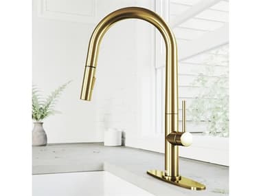 Vigo Greenwich Matte Brushed Gold 1-Handle Deck Mount Pull-Down Kitchen Faucet with Deck Plate VIVG02029MGK1