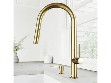 Vigo Greenwich Matte Brushed Gold 1-Handle Pull-Down Spray Kitchen Faucet with Soap Dispenser VIVG02029MGK2