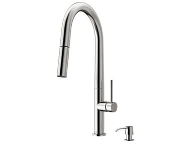 Vigo Greenwich Stainless Steel 1-Handle Deck Mount Pull-Down Kitchen Faucet with Soap Dispenser VIVG02029STK2