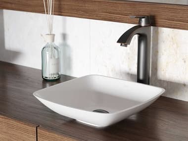 Vigo Hyacinth Matte White 14'' Square Vessel Bathroom Sink with Antique Rubbed Bronze 1-Lever Linus Faucet and Drain VIVGT1221