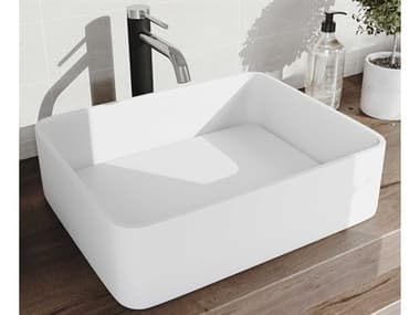 Vigo Jasmine Matte White 18'' Rectangular Vessel Bathroom Sink with  Chrome 1-Lever Lexington Faucet and Drain VIVGT1423