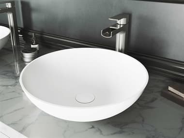 Vigo Lotus Matte White 16'' Wide Round Vessel Bathroom Sink with Brushed Nickel 1-Handle Amada Faucet and Pop-Up Drain VIVGT1408